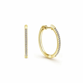 Avant-Garde Accent 14K Yellow Gold 20mm Round Classic Diamond Hoop Earrings