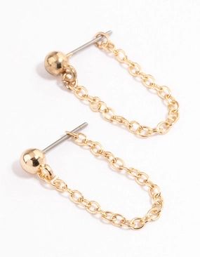 Chic Detail Sleek Spark Gold Ball Chain Front & Back Earrings