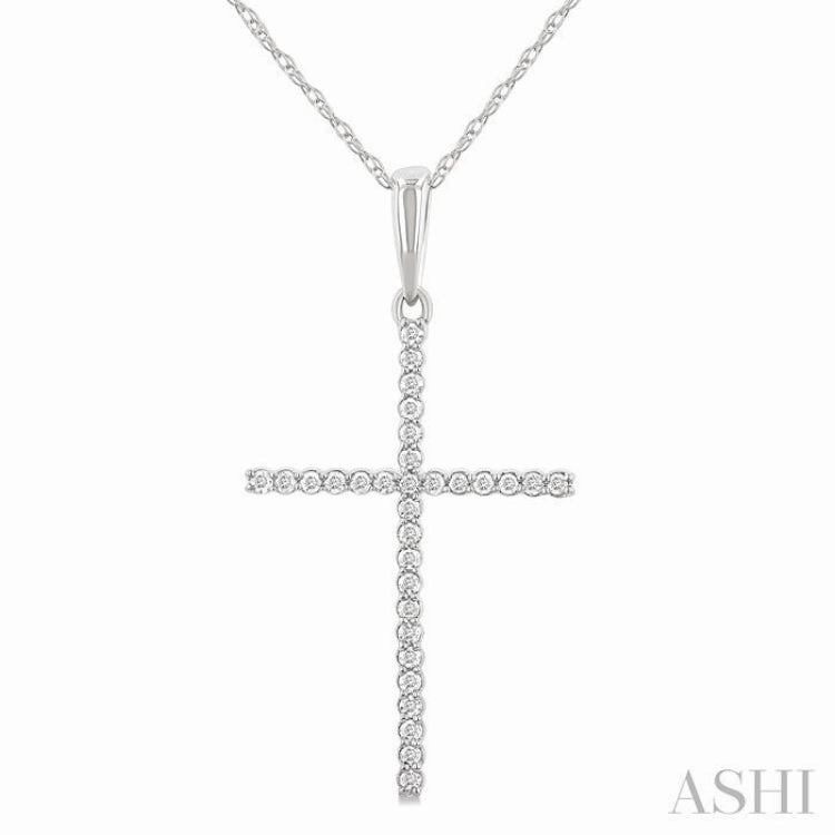 1/10 Ctw Cross Round Cut Diamond Fashion Pendant With Chain in 10K Yellow Gold Affordable Ornament