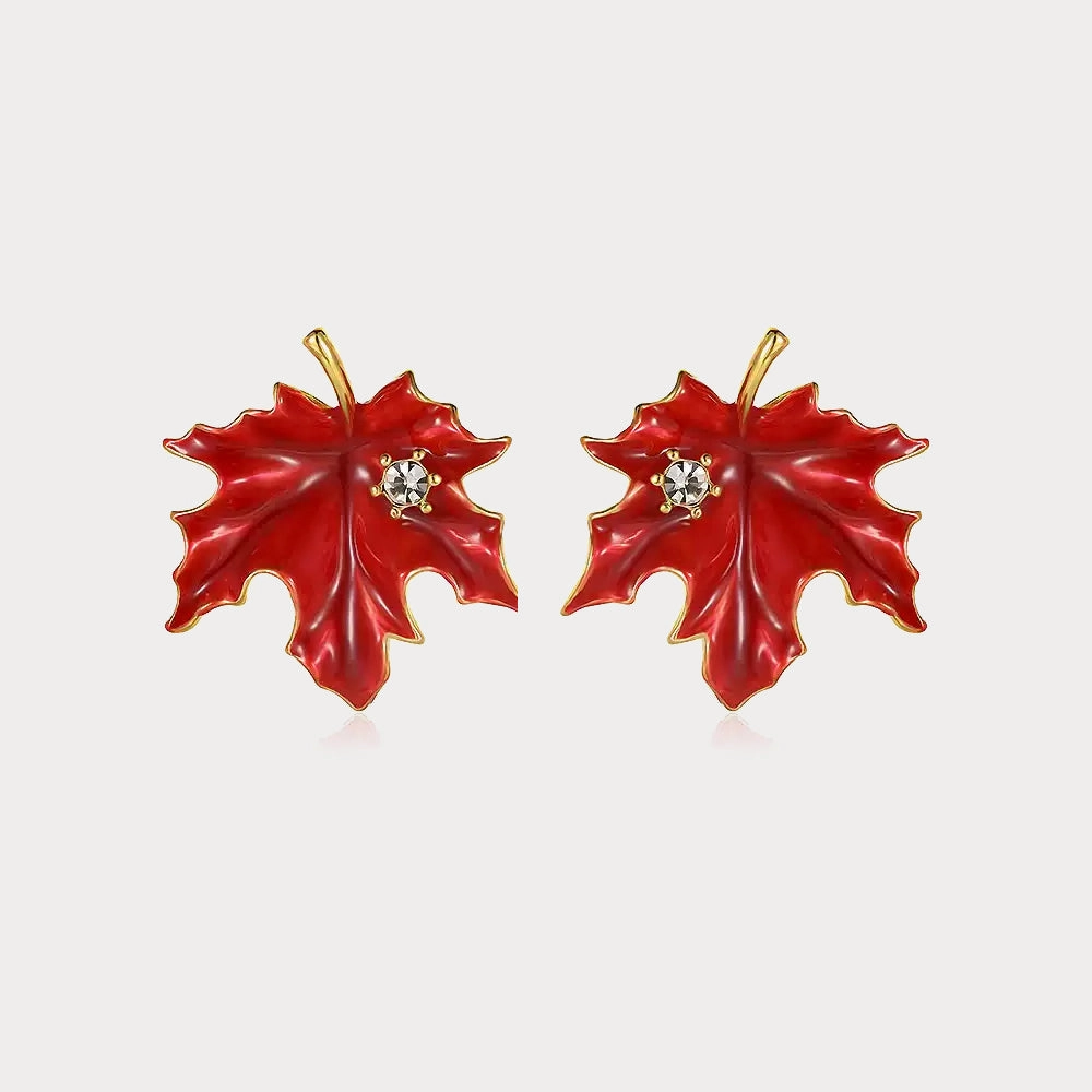 Red Maple Leaf Earrings Statement Glow Sparkle Focus