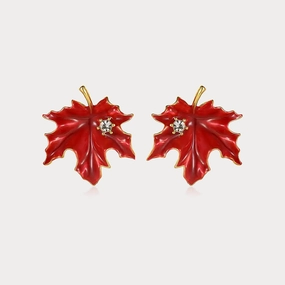 Red Maple Leaf Earrings Statement Glow Sparkle Focus