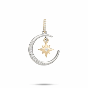 Luxury Life Moon & Star Mermaid Pendant in Two Tone Gold with Diamonds - 19.5mm