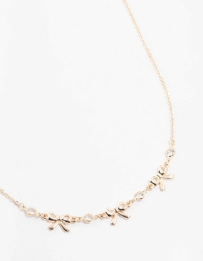 Rose Gold Station Diamante Bow Necklace Artisan Highlight Flawless Glam