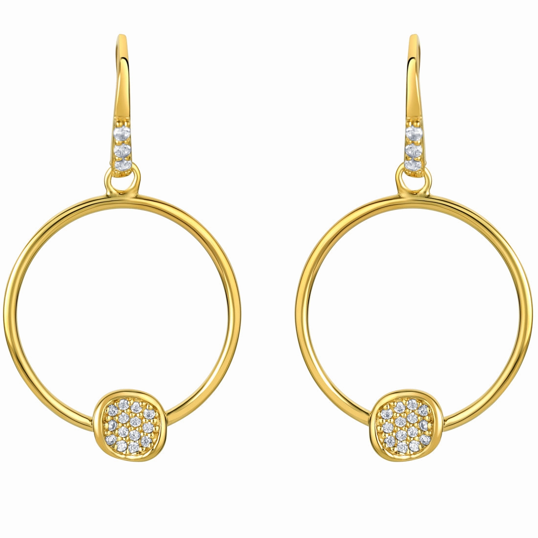 Contemporary Feature Yellow-Tone Sterling Silver Floating Clustered Charm Earrings