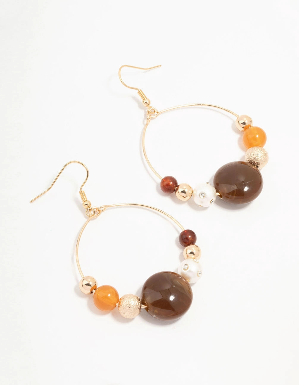 Brown Beaded & Pearl Acrylic Round Drop Earrings Vibrant Jewelry Design