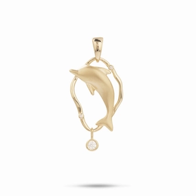 Timeless Accent Modern Present Bubble Dolphin Pendant in Gold with Diamonds - 25mm
