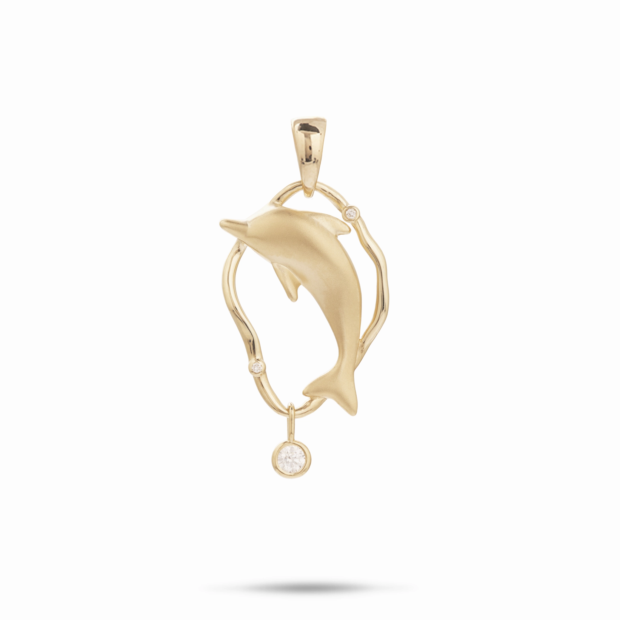 Timeless Accent Modern Present Bubble Dolphin Pendant in Gold with Diamonds - 25mm