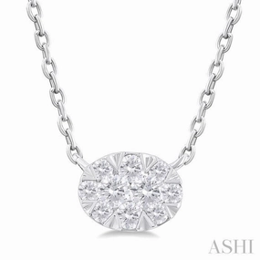 Budget-Friendly Adornment Gift For Friend 1/10 Ctw Lovebright Petite East-West Set Oval Shape Round Cut Diamond Fashion Pendant With Chain in 10K White Gold