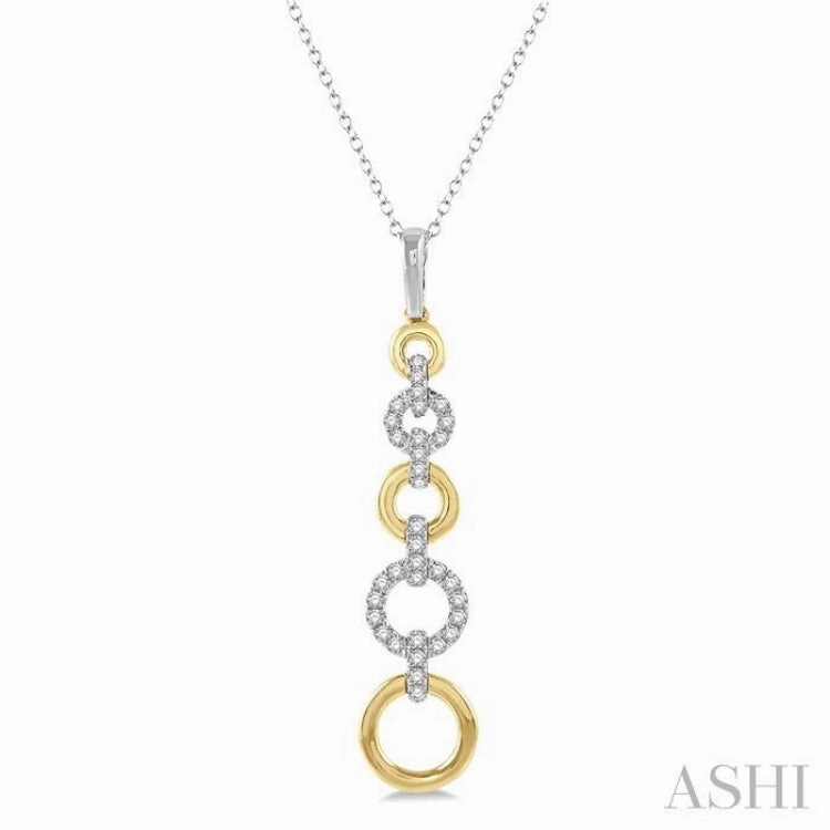 Effortless Style 1/4 Ctw Round Cut Diamond Two Tone Ringlet Link Pendant With Chain in 14K White and Yellow Gold
