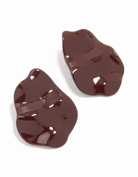 shiny accents Burgundy Coated Metal Shiny Organic Stud Earrings