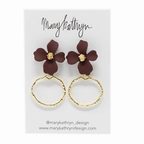 Bold Detailing Burgundy Lillian Flower Drop Earrings