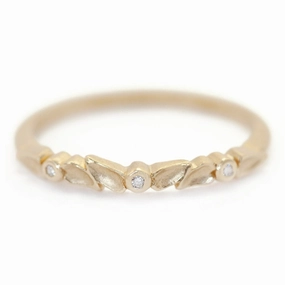 Textured Accent Buttercup Petal Topper Band - 18k Yellow Gold   Diamonds (.02 ctw)