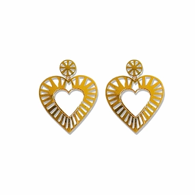 Fashionable Essential Dull Piece Camila Striped Gold Heart Earrings | Bold Statement