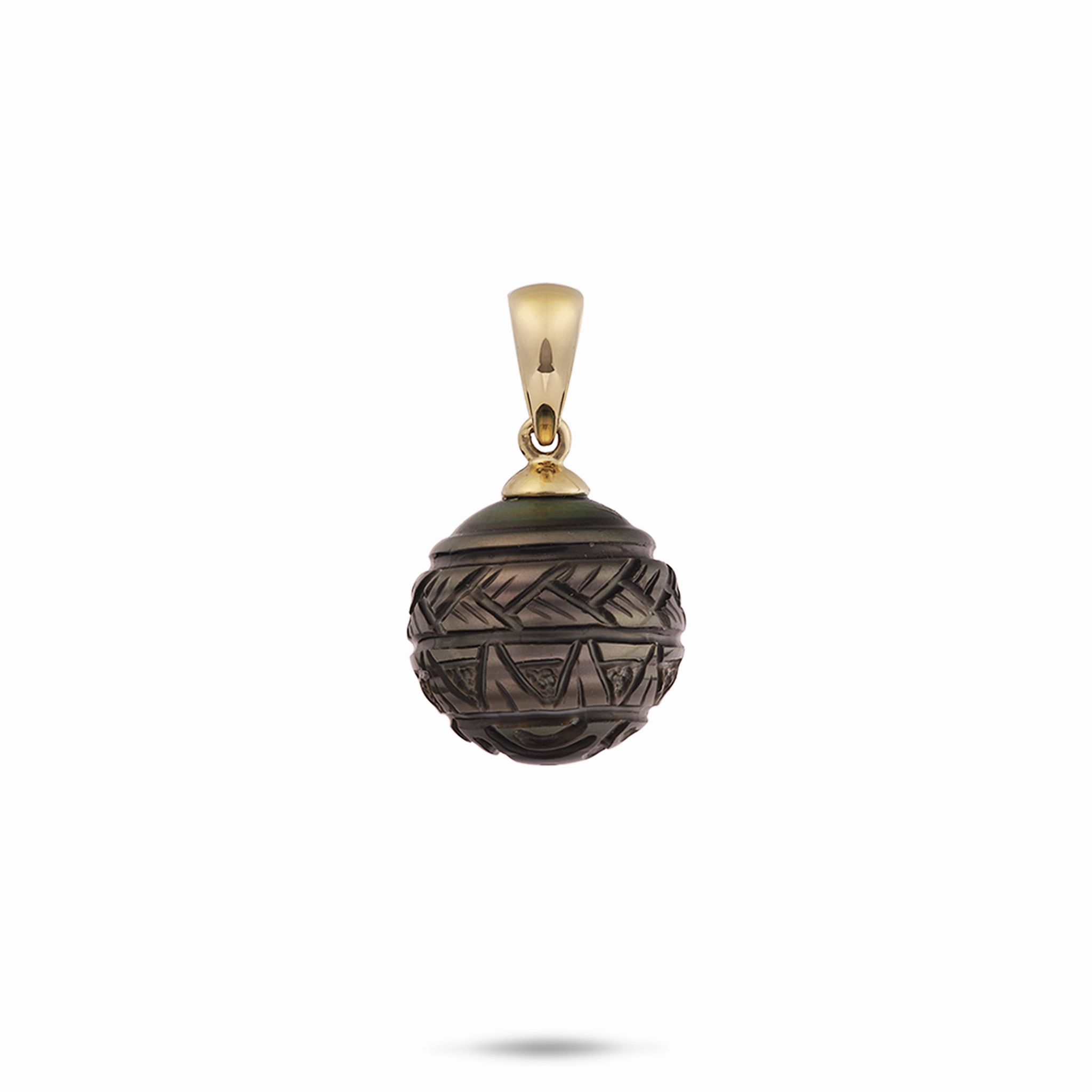 Carved Tahitian Black Pearl Pendant in Gold- 13-16mm Chic Accent