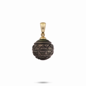 Carved Tahitian Black Pearl Pendant in Gold- 13-16mm Chic Accent