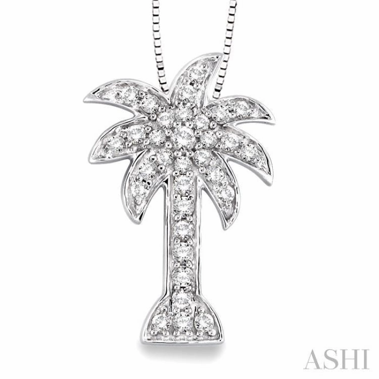 Pure Touch 1/2 Ctw Round Cut Diamond Palm Tree Pendant in 14K White Gold with Chain