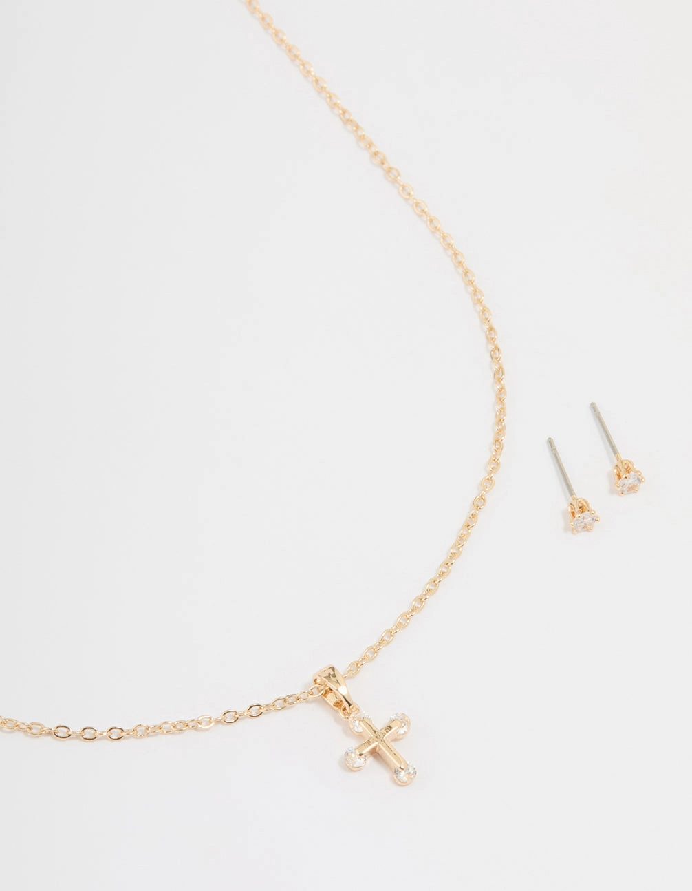 Travel Look Gold Cubic Zirconia Cross Necklace & Earrings Set