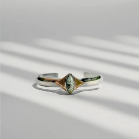 Celestial Cuff - Oxidized Brass, Sterling Silver   African Turquoise Fine Detailing Clean Style