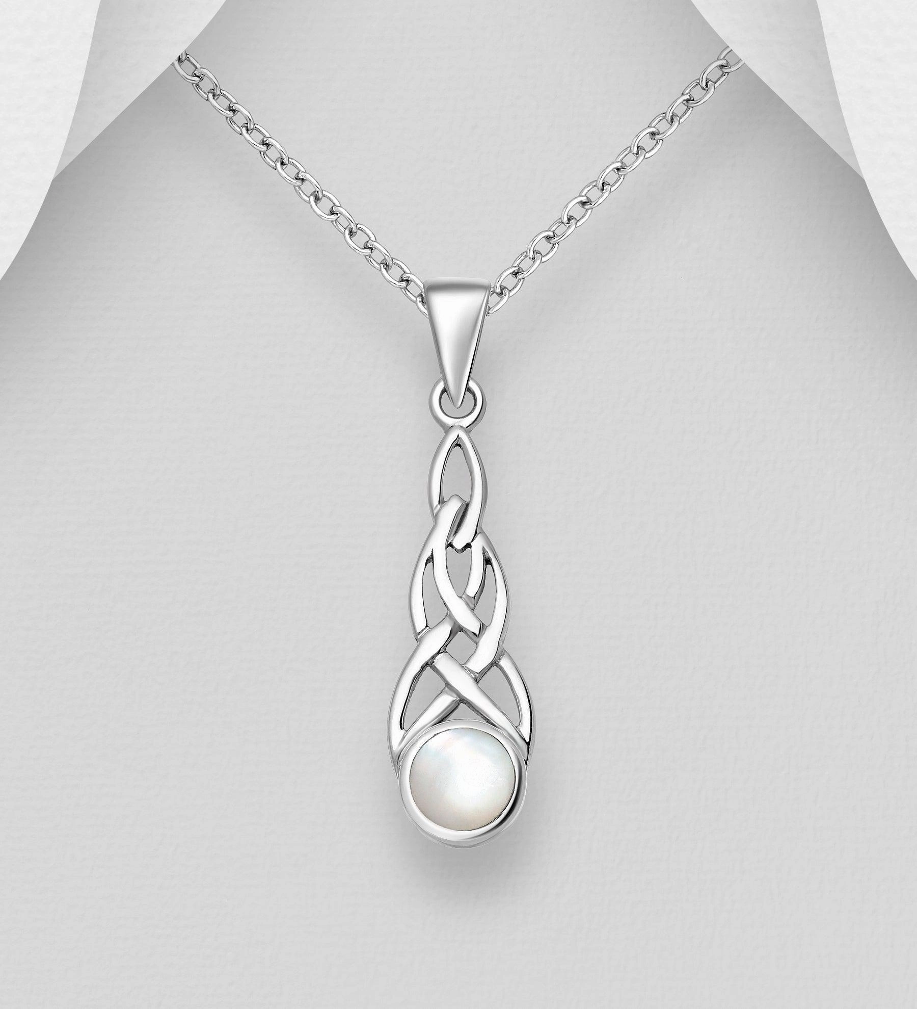 Gleaming Charm Glam Lookbook Celtic Knot Sterling Silver Pendant with Mother of Pearl