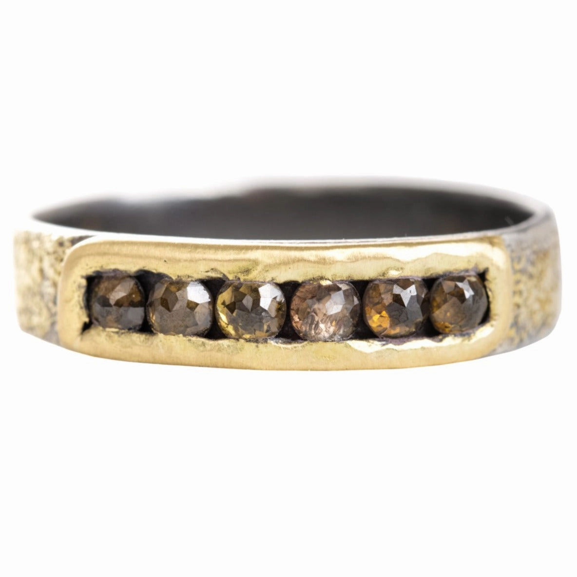 Champagne Black   Gold Channel Ring - 18k Gold, Oxidized Silver   Champagne Diamonds Simple pieces Romantic Fashion