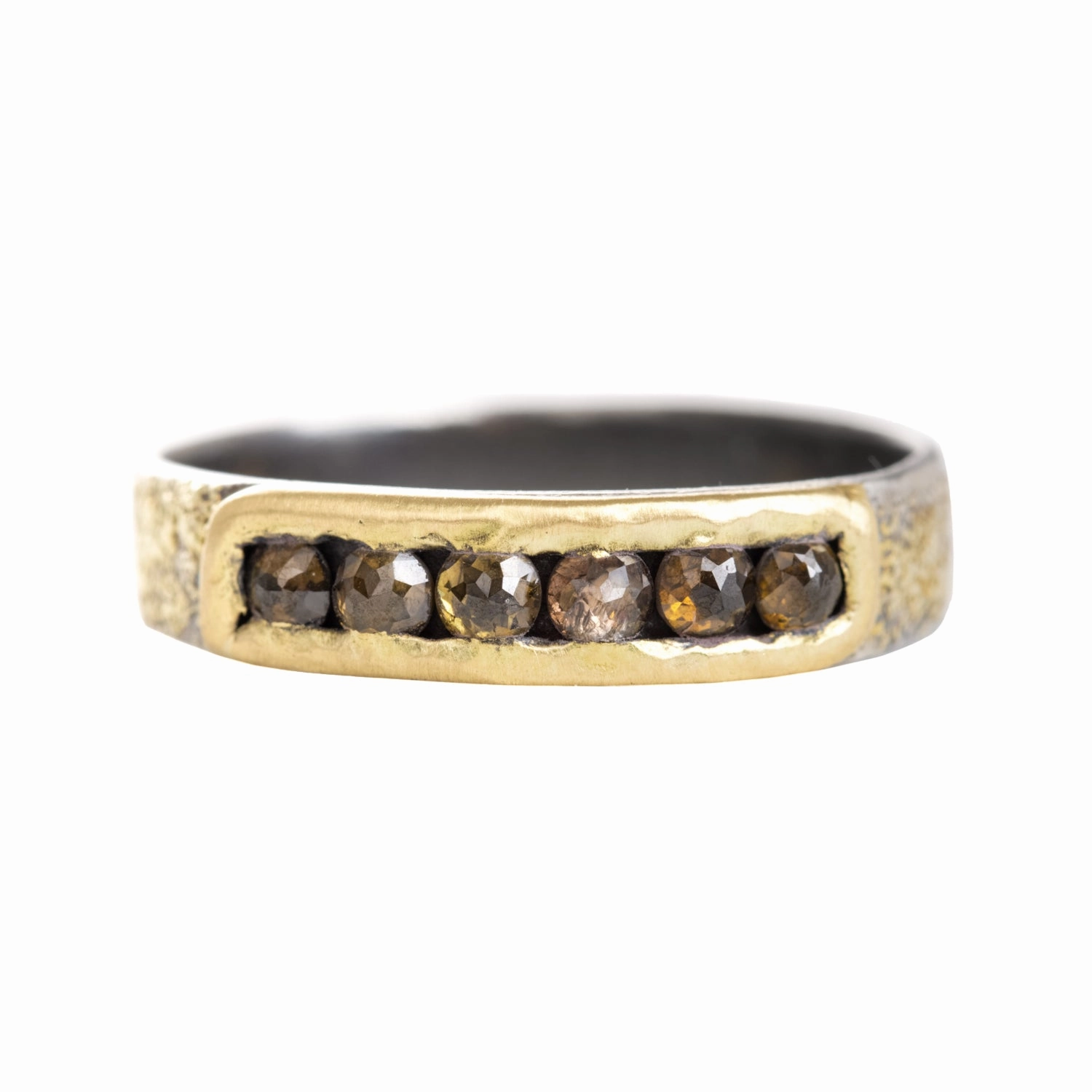 Minimal Touch Glam Look Champagne Black   Gold Channel Ring - 18k Gold, Oxidized Silver   Champagne Diamonds