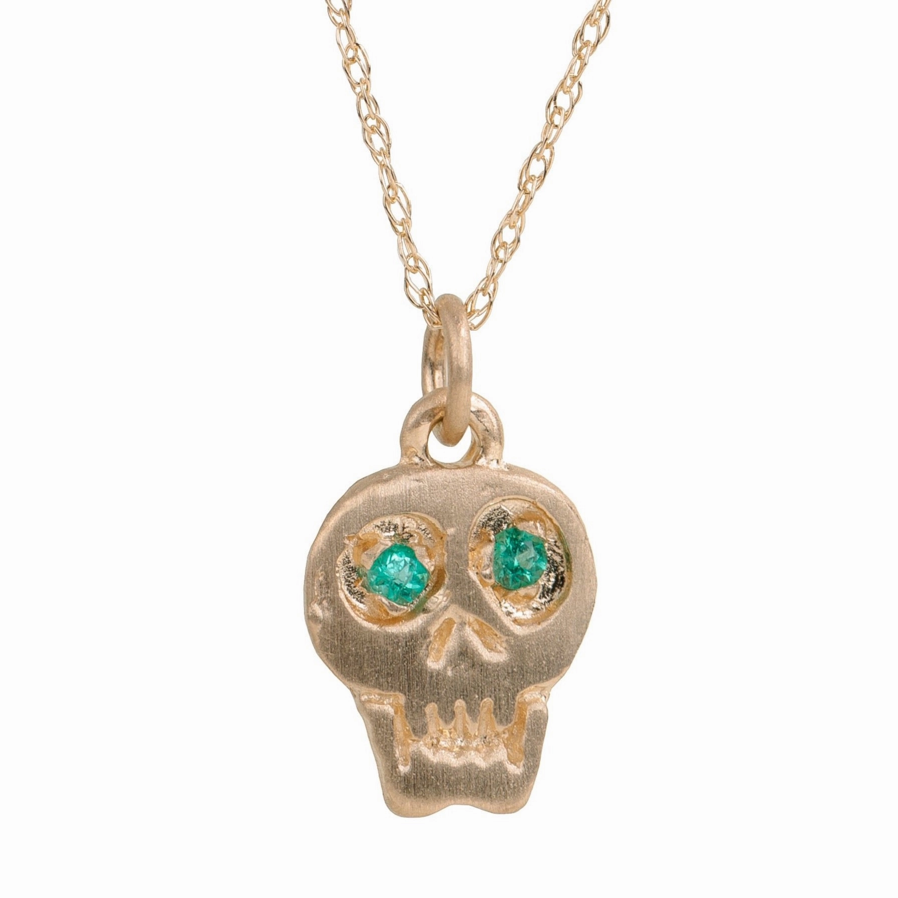 Charmed Skull Emerald Necklace - 14k Gold Daily Classic Chic Finish