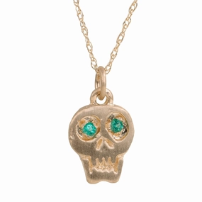 Charmed Skull Emerald Necklace - 14k Gold Daily Classic Chic Finish