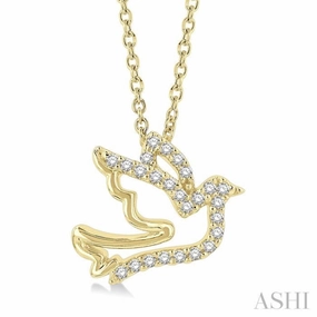 Exclusive Accent 1/10 Ctw Petite Dove Round Cut Diamond Fashion Pendant With Chain in 10K Yellow Gold