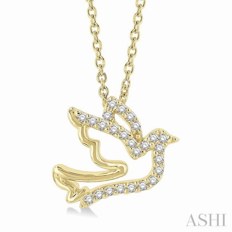 Exclusive Accent 1/10 Ctw Petite Dove Round Cut Diamond Fashion Pendant With Chain in 10K Yellow Gold