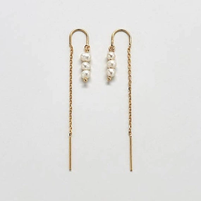 Triple Pearl Drop Threader Earrings Star-Shaped Embellishment Large Accessory