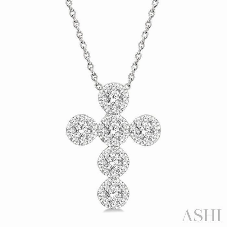 1/2 Ctw Lovebright Cross Round Cut Diamond Fashion Pendant With Chain in 14K White Gold Handcrafted Touch