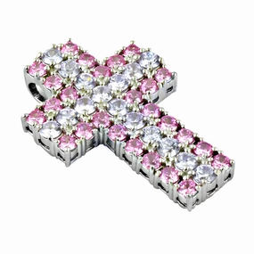 Glam Night Charming Pink & White Zirconia Gemstone Silver Cross Pendant - Elegant Jewelry