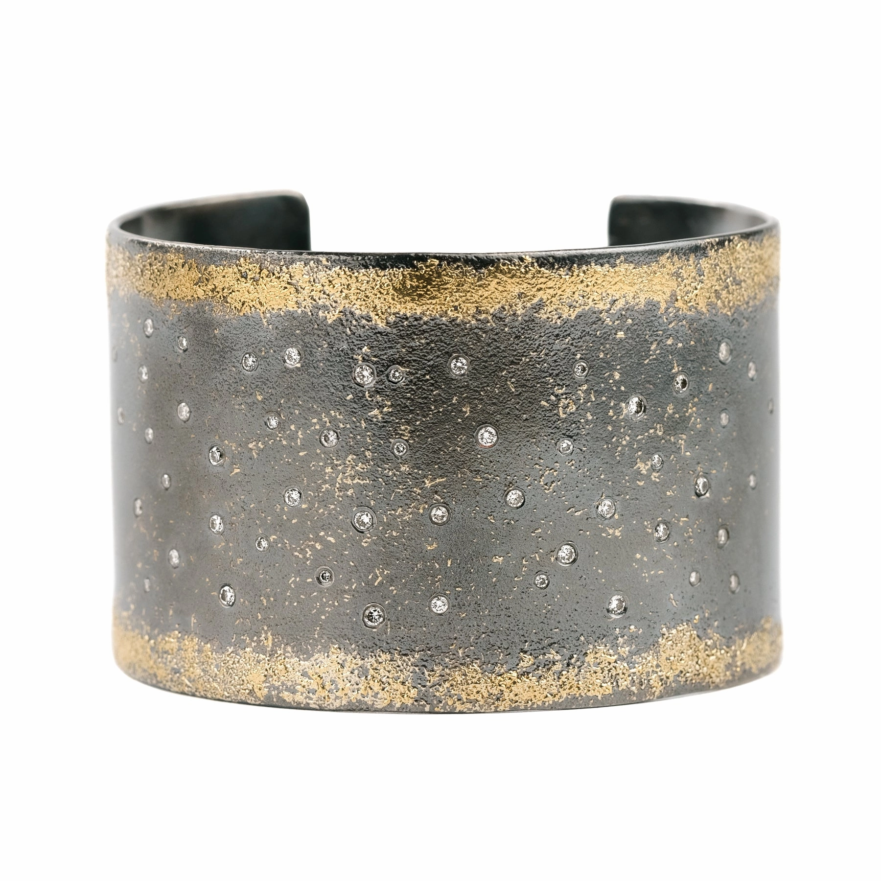City Lights Cuff - 22k Gold, Oxidized Silver   Reclaimed Diamonds Travel Style Polished Contour