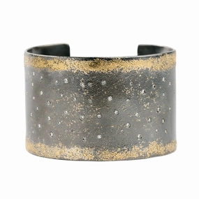 City Lights Cuff - 22k Gold, Oxidized Silver   Reclaimed Diamonds Travel Style Polished Contour