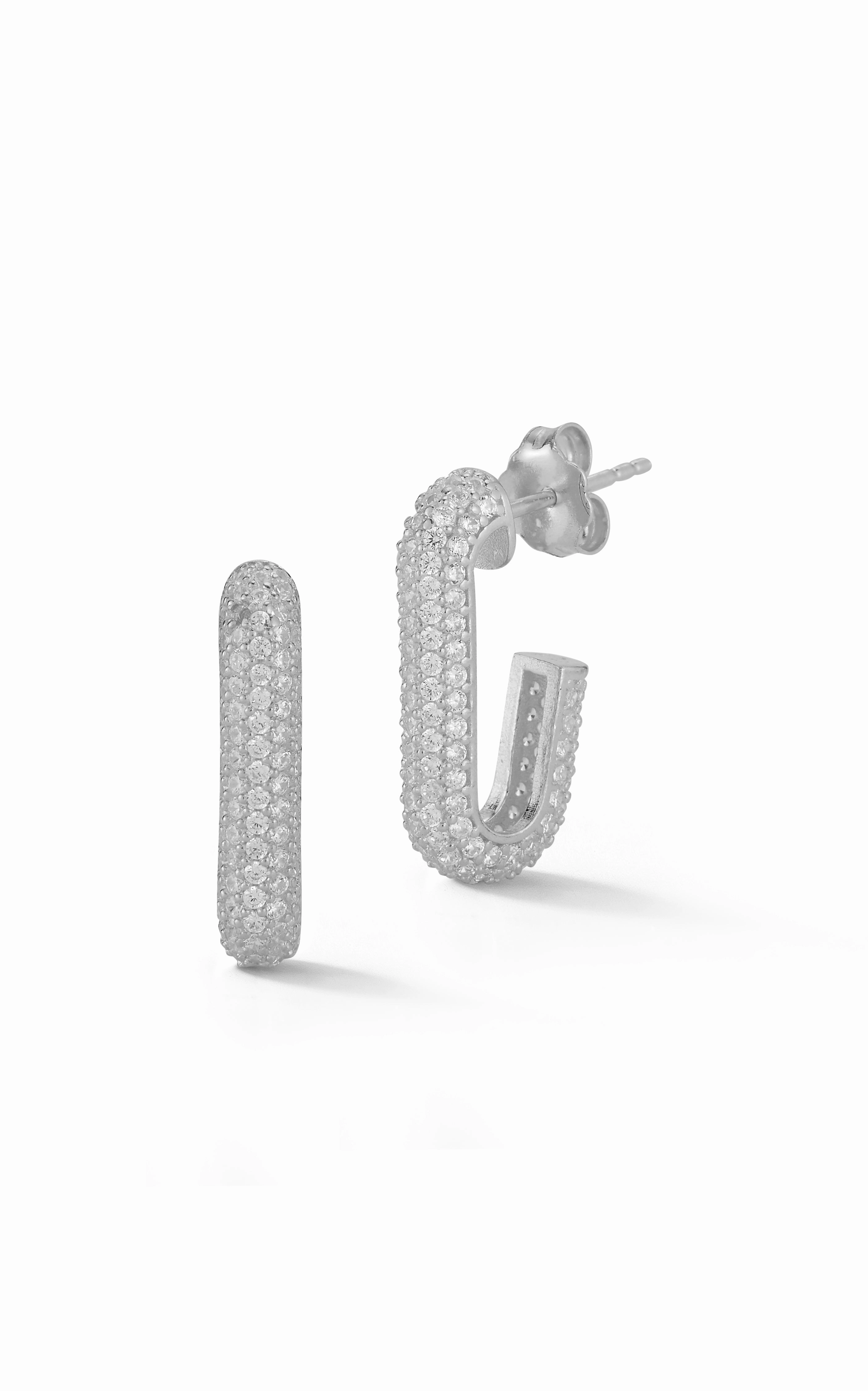 Glossy Accent Brilliant Piece Small Pav?? Drop Hoop Earring