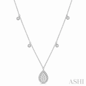 3/4 Ctw Pear Shape Lovebright Round Cut Diamond Necklace in 14K White Gold Professional Adornment Casual Accent