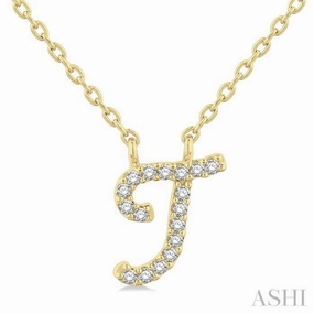 Contemporary Design Daily Style 1/20 Ctw Initial 'T' Round cut Diamond Pendant With Chain in 10K Yellow Gold