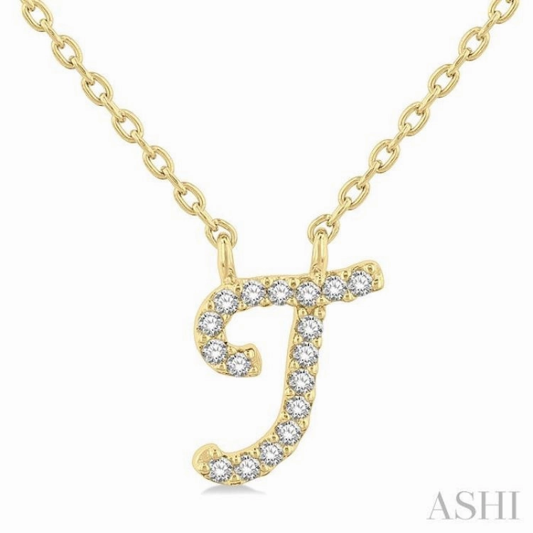 Contemporary Design Daily Style 1/20 Ctw Initial 'T' Round cut Diamond Pendant With Chain in 10K Yellow Gold