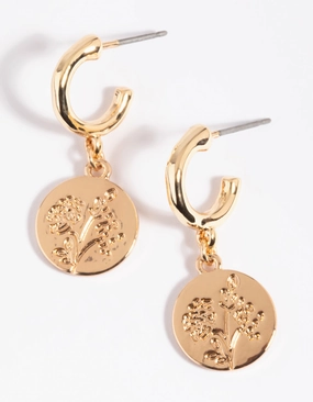 Gold Flower Disc Huggie Hoop Earrings Chic Gem Luxury Appeal