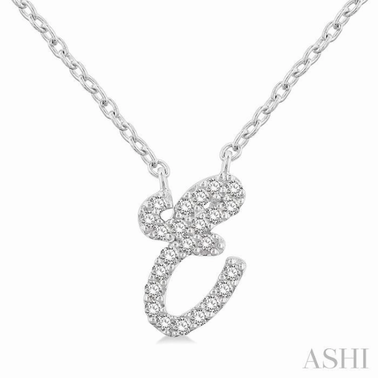 Professional Accent 1/20 Ctw Initial 'E' Round cut Diamond Pendant With Chain in 10K White Gold