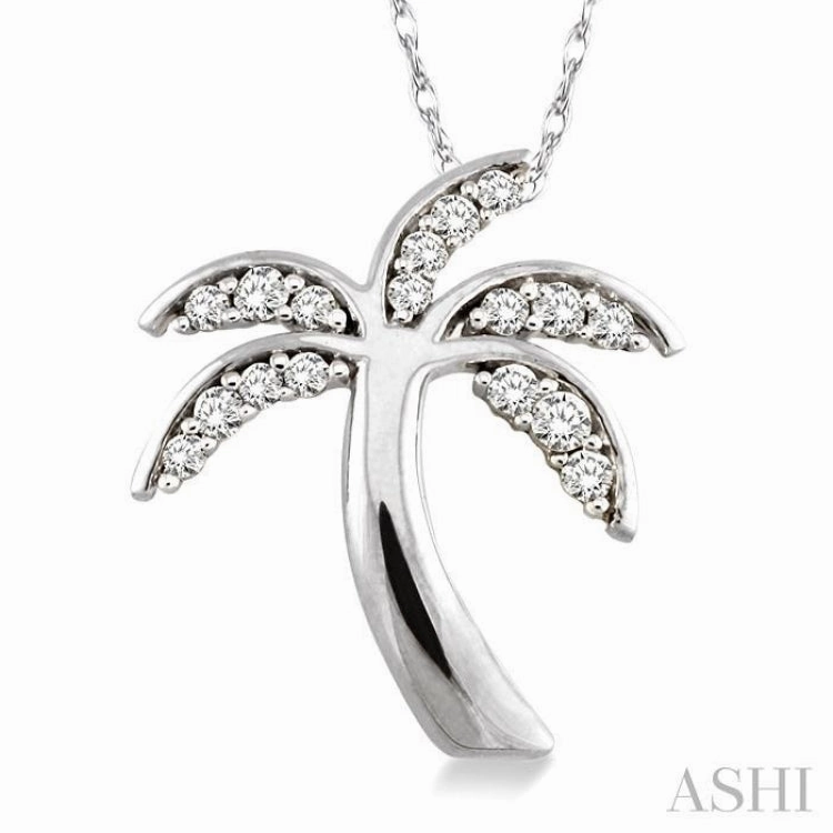 1/4 Ctw Palm Tree Round Cut Diamond Pendant in 14K White Gold with Chain Every Occasion Perfect Jewelry