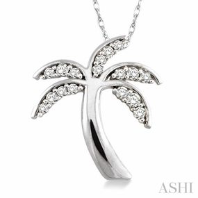 1/4 Ctw Palm Tree Round Cut Diamond Pendant in 14K White Gold with Chain Every Occasion Perfect Jewelry