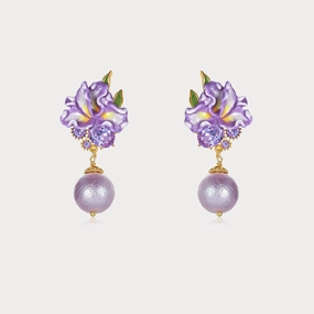 Iris Flower Earrings with Czech Gemstones Soft Focus Premium Craft
