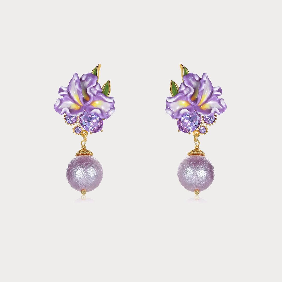 Iris Flower Earrings with Czech Gemstones Soft Focus Premium Craft