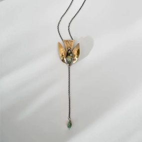 Paloma Necklace - Oxidized Brass, Sterling Silver   African Turquoise Charming Edge Event Outfit