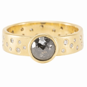 Everyday Spark OOAK Round Rose Cut Black Diamond Ring   Scattered VS Diamonds - 18k Gold   Diamonds  6.75