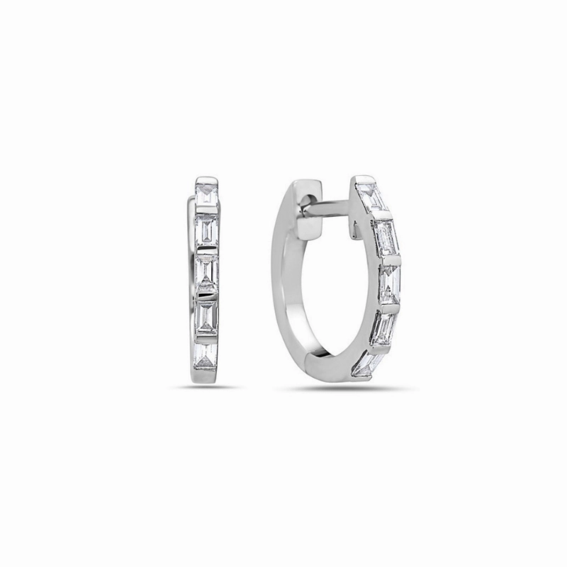 14K White Gold Diamond Baguette Huggie Hoop Earrings, .22ctw. Refined Product Festive Decoration