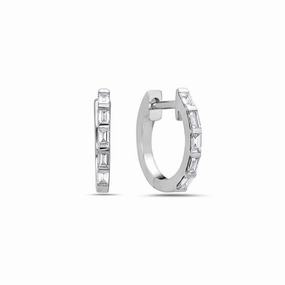 14K White Gold Diamond Baguette Huggie Hoop Earrings, .22ctw. Refined Product Festive Decoration