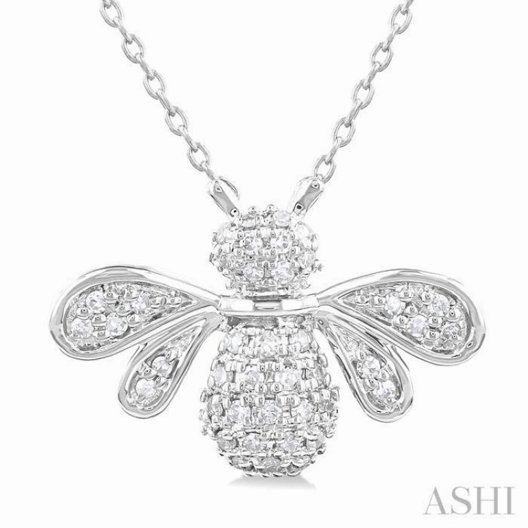 1/4 Ctw Petite Bumble Bee Round Cut Diamond Fashion Pendant With Chain in 10K White Gold Cultural Highlight