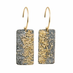 Dazzling Touch Polished Accessory City Block Earrings - 18k Gold Fused with Oxidized Silver